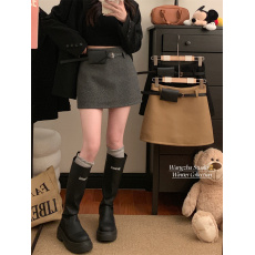 批发实拍实价  秋冬新款毛呢高腰A字裤裙高级感<b class='q'>修身</b>显瘦半身裙配包包