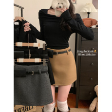 批发实拍实价  秋冬新款毛呢高腰A字裤裙高级感<b class='q'>修身</b>显瘦半身裙配包包