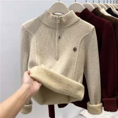 批发一体绒加厚毛衣女秋冬<b class='q'>新款</b>半开领拉链针织打底衫修身保暖内搭上衣