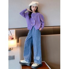 批发童装女童毛衣秋装双排扣针织开衫外套洋气时髦女孩儿童<b class='q'>春</b>秋毛线衣