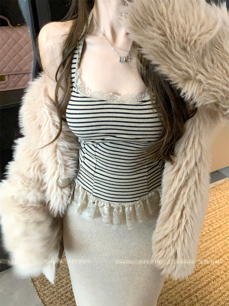 PF28231# 蕾丝花边挂脖吊带女自带胸垫背心内搭上衣女裝貨源服裝批發