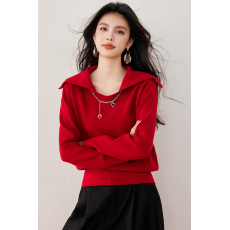 批发实拍◆复古红色海军领针织衫软糯毛衣女秋冬2024年上衣