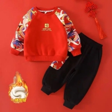 批发儿<b class='q'>童</b>拜年服新款洋气<b class='q'>男</b>女宝宝国潮新年<b class='q'>套装</b>民族风中小<b class='q'>童</b>加绒两件套