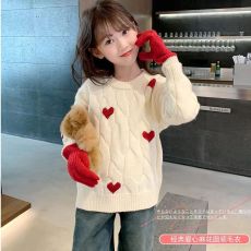 批发女童爱心针织衫2024秋冬季新款儿童装圆领休闲百搭毛衣潮