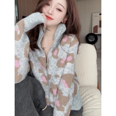 批发小香风气质轻奢双头拉链抽象印花高领<b class='q'>针织</b>衫秋冬款内搭显瘦打底衫