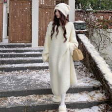 批发实拍实价~慵懒风<b class='q'>甜美</b>水貂毛中长款加厚毛衣内搭外穿连衣裙女