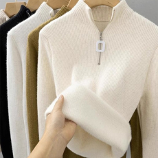 批发秋冬一体绒拉链半高领针织哺乳衣时尚洋气加绒加厚内搭喂奶衣