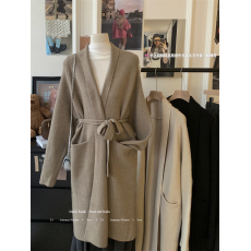 批发实拍实价系带针织衫开衫中长款秋冬慵懒风宽松加厚<b class='q'>大褂</b>毛衣外套女