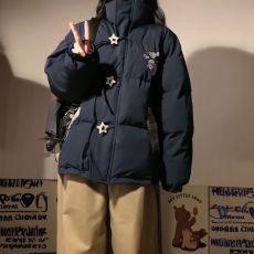 批发韩版慵懒风格纹星星刺绣面包服外套女学生冬季立领防寒不臃肿棉服