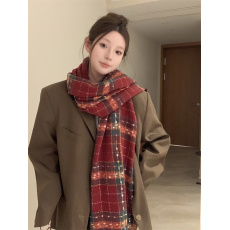 实拍不减价 红色满目星河复古撞色格纹围巾围脖披肩同款秋冬保暖