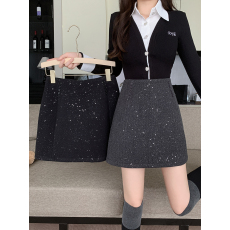 批发实拍2025冬装新款胖mm<b class='q'>大码</b>女韩版别致重工亮片遮胯显瘦毛呢半身裙
