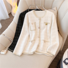 批发欧洲站小香风水貂毛呢外套女春秋新款复古撞色洋气小个子上衣开衫