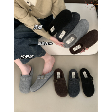 批发复古呢子加绒勃肯鞋包头半拖2024秋<b class='q'>冬</b>新款外穿单鞋女百搭博肯鞋女