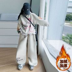 批发女童加绒套装2025新款冬装女大童时髦<b class='q'>休闲</b>连帽卫衣宽松长裤两件套