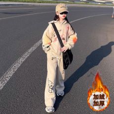 批发女童加绒套装2025冬装新款女孩洋气卫衣儿童时尚运动卫裤两件套潮