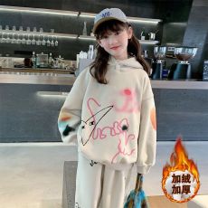 批发女童加绒套装2025秋冬装新款儿童洋气时髦卫衣<b class='q'>休闲</b>宽松卫裤两件套