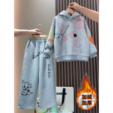 批发女童加绒套装2025秋冬季新款儿童韩版涂鸦连帽卫衣<b class='q'>休闲</b>裤两件套潮