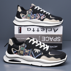 批发秋<b class='q'>冬</b>新款男士时尚复古皮革拼接布面运动鞋潮搭休闲系带跑步男鞋