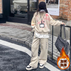 批发女童加绒套装2025秋冬款新款大童运动卫衣女孩<b class='q'>休闲</b>阔腿裤两件套潮