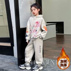 批发女童加绒套装2025秋冬款新款时尚洋气时髦涂鸦卫衣<b class='q'>休闲</b>卫裤两件套