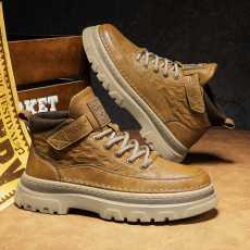 批发男士冷粘超纤皮面马丁靴<b class='q'>秋</b>冬季休闲运动英伦风时尚增高魔术贴男靴