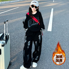 批发女童加绒套装2025冬装新款儿童网红洋气时髦卫衣<b class='q'>休闲</b>卫裤两件套潮