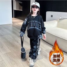 批发女童加绒套装2025冬装新款儿童韩版洋气卫衣女孩<b class='q'>休闲</b>长裤两件套潮