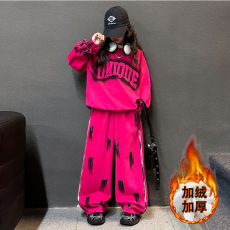 批发女童加绒套装2025冬装新款中大童洋气时尚上衣韩版<b class='q'>休闲</b>卫裤两件套