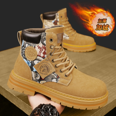 批发<b class='q'>冬</b>季新款加绒高帮男士马丁靴皮革拼接英伦风防寒保暖运动靴男靴