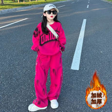 批发女童加绒套装2025冬装新款<b class='q'>休闲</b>运动卫衣女孩时髦洋气卫裤两件套潮
