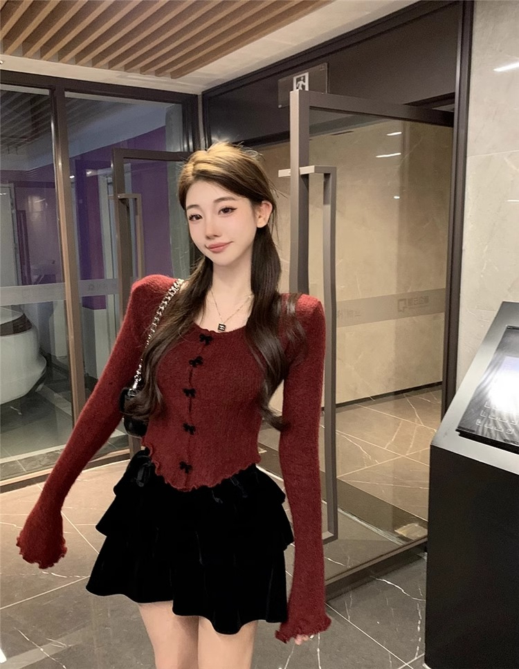 흔들어서 톤 주간 고양이 품질 인사이드 가져 가라. 나비 매듭 느긋한 고급 센스 니트 오픈 가디건 맨위 여성 가을 겨울철 2025 새로운