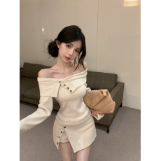 批发实拍实价  2026春装新款一<b class='q'>字</b>领不规则<b class='q'>T</b>恤上衣开叉裙<b class='q'>裤</b>两件套装