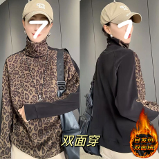 批发2026冬季时尚百搭双面穿德绒高领长袖拼接豹纹长袖<b class='q'>卫衣</b>女保暖上衣