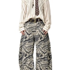 批发迷彩工装牛仔裤男春秋新款美式高街水洗做旧宽松直筒拖地休闲长裤