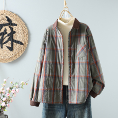 批发实拍秋冬新款夹棉长袖衬衫女百搭复古文艺柔软亲肤<b class='q'>婴儿</b>棉棉衣