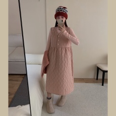 批发实拍  加棉加厚 保暖格子背心裙