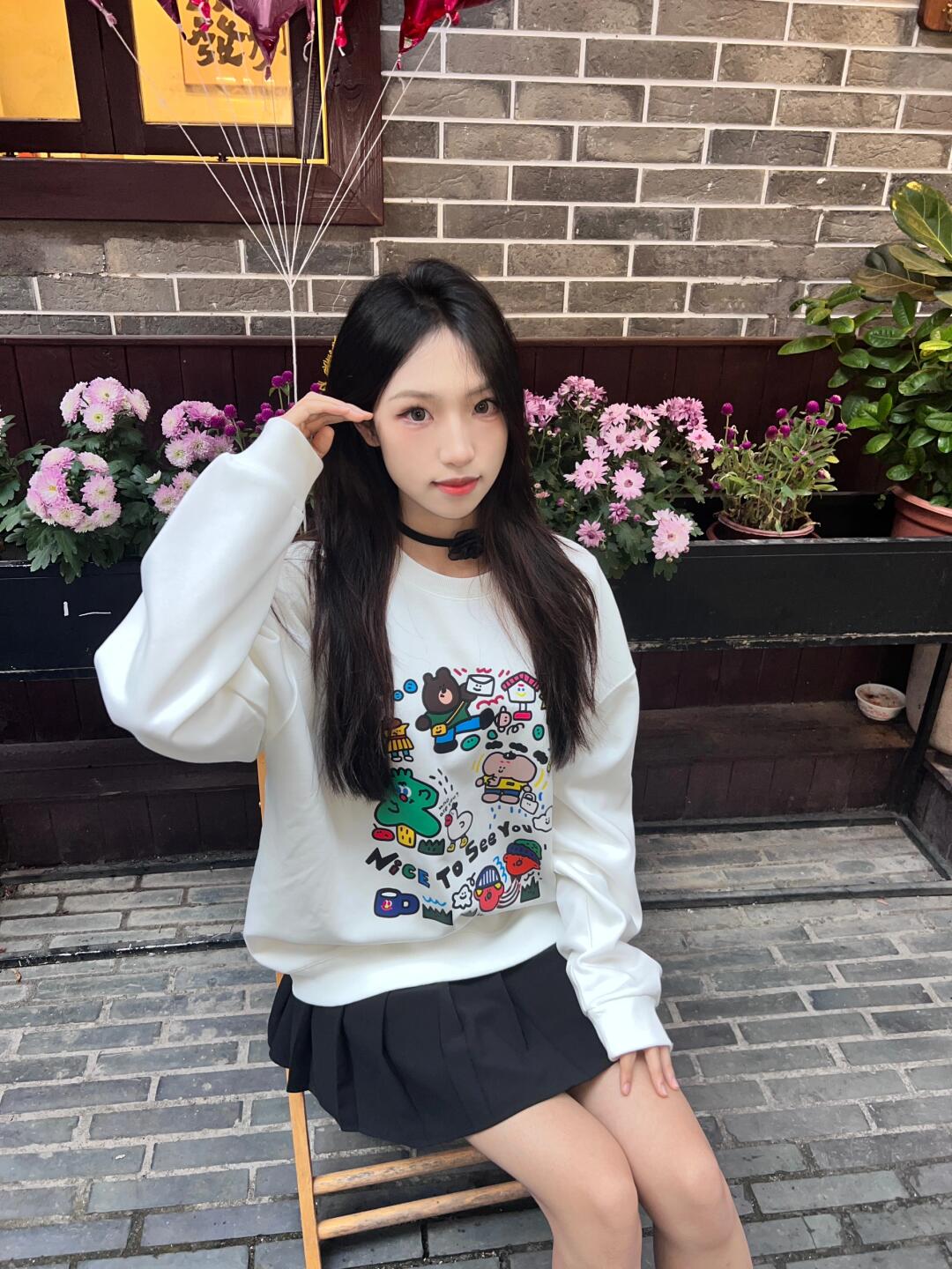 LN68268# 全消光抗起球-防棉银狐绒圆领宽松印花卫衣女 服裝批發女裝批發服飾貨源