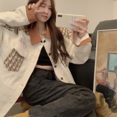 批发长袖加厚夹克上衣小香风高级感<b class='q'>千鸟格</b>撞色棒球服外套女装冬季