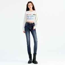 批发复古蓝牛仔小脚裤女2025秋冬季新款<b class='q'>高腰</b>显瘦小个子九分<b class='q'>铅笔裤</b>子
