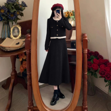 批发秋冬季小香风套装裙子显瘦上衣<b class='q'>大码</b>胖mm法式红色灯芯绒半身<b class='q'>连衣裙</b>