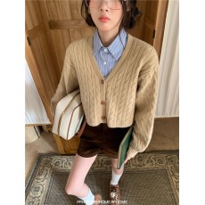 批发慵懒风麻花长袖针织衫女秋冬外穿超好看卡其软糯单排扣毛衣<b class='q'>开衫</b>