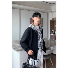 批发假两件拼接格纹撞色慵懒披肩连帽外套高级感拉链卫衣