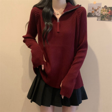 批发实拍大码女装胖mm秋冬半拉链高领加厚针织衫显瘦上衣宽松打底毛衣