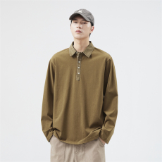 批发实拍秋冬新款重磅长袖polo衫男美式翻领<b class='q'>t</b><b class='q'>恤</b>卫衣纯棉宽松<b class='q'>保罗</b>衫