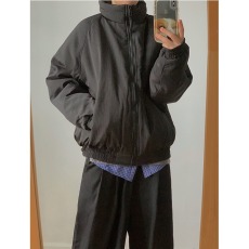 批发冬季<b class='q'>日系</b><b class='q'>复古</b>美拉德咖啡色竖条纹棉衣外套男女中性风加厚保暖棉袄