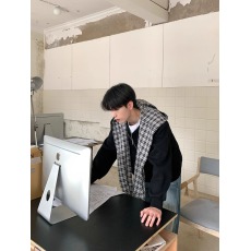 批发假两件拼接格纹撞色慵懒披肩连帽外套高级感拉链卫衣