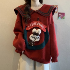 批发大码慵懒风复古海军领软糯毛衣女冬季胖MM遮肉显瘦设计感针织上衣