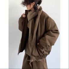 批发冬季<b class='q'>日系</b><b class='q'>复古</b>美拉德咖啡色竖条纹棉衣外套男女中性风加厚保暖棉袄