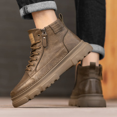 批发2024年冬季新款马丁靴男高帮英伦风复古皮鞋休闲潮流百搭工装靴