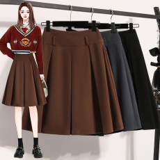 批发实拍复古学院风深灰色毛呢半身裙女ins<b class='q'>秋</b>冬大码垂坠显瘦百褶短裙